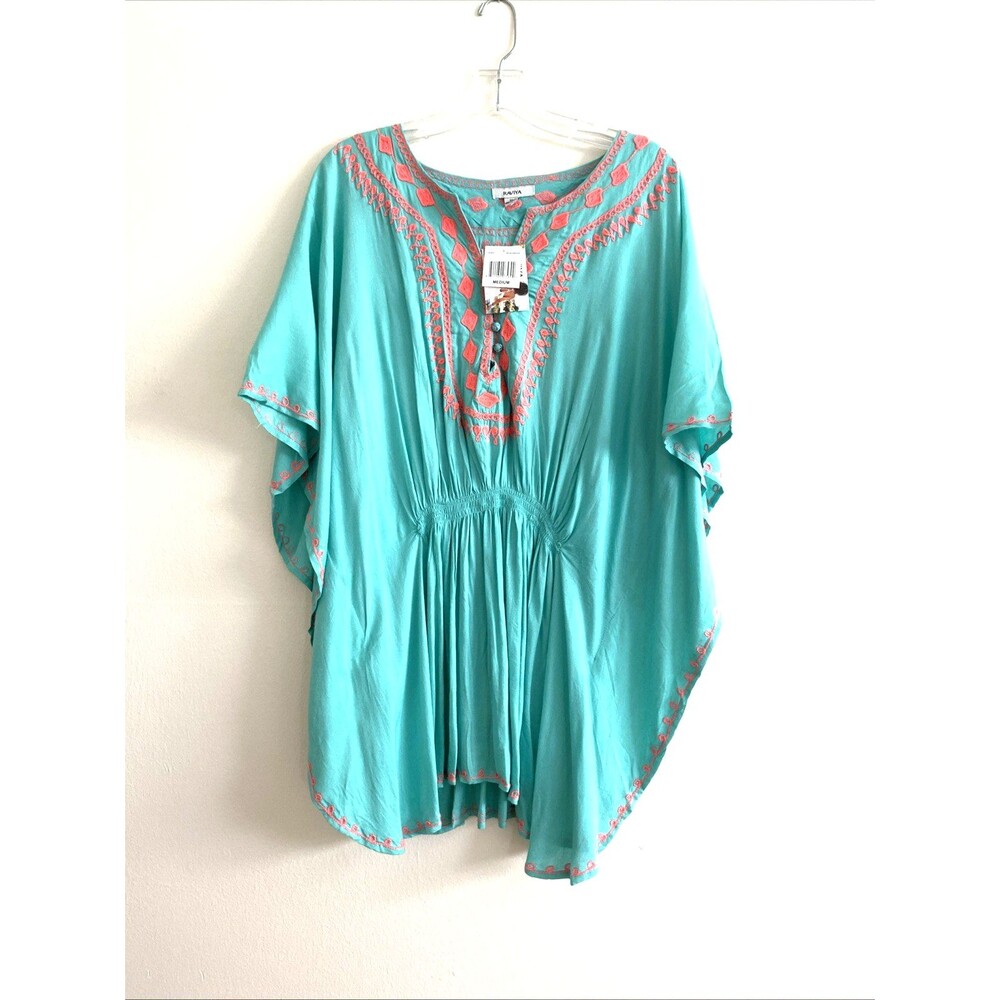 Raviya Tunic Swimsuit Coverup Size M Women Seagreen Embroidered Resort Vacation